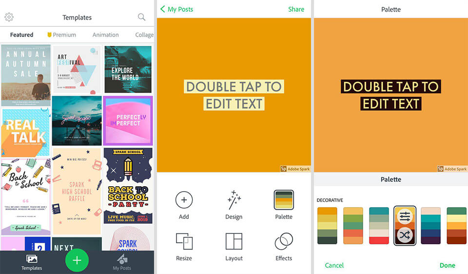adobe spark post suite interface screen